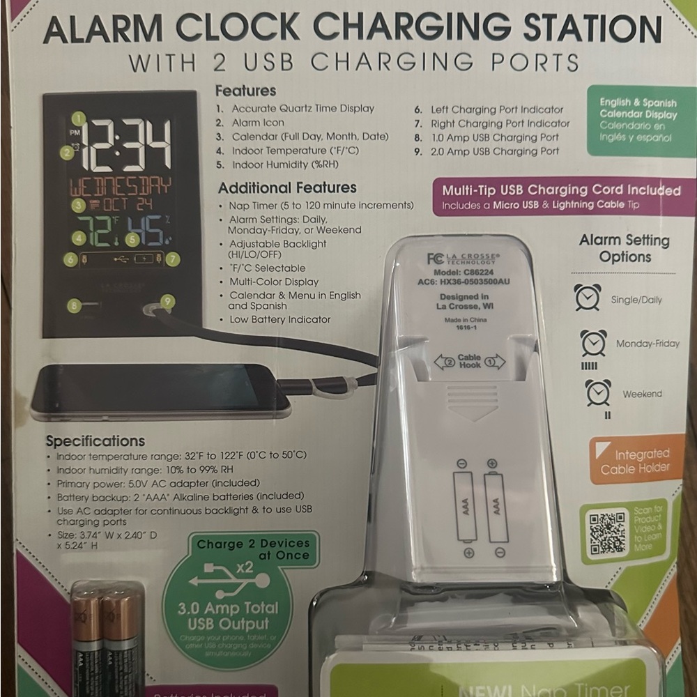 La Crosse Technology Alarm Clock Charging Station - Black - Picture 2 of 2